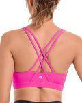 RUNNING GIRL Sports Bras for Women,Criss-Cross Back Padded Strappy Sports Bras Medium Support Workout Bra Push up(WX3019 Hot Pink L)