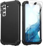 IDweel Galaxy Case with Screen Protector(Tempered Glass), Hybrid 3 in 1 Shockproof Heavy Duty Protection Hard PC Cover Soft Silicone Bumper Full Body Case for Samsung Galaxy 5G 6.1",Black