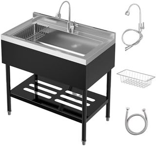 GarveeTech 36 Inch Commercial Stainless Steel Utility Sink, Freestanding Stainless Steel Kitchen Sink with Hot & Cold Water Faucet, Drain Basket, for Indoor and Outdoor Use, Easy Assembly, Black