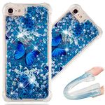 iPhone 8 Case, 3D Cute Painted Glitter Liquid Sparkle Floating Luxury Bling Quicksand Shockproof Protective Bumper Silicone Case Cover for Apple iPhone 7 / iPhone 8. Liquid - Blue Butterfly