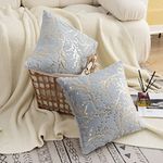 LIGICKY Set of 2 Fluffy Grey Faux Fur Pillow Covers with Gold Branches Glitter Printed Throw Pillows Decorative Soft Furry Sparkling Square Cushion Cases for Sofa Bedroom Party Décor, 18 x 18 inch