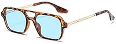 Trendy Retro Vintage 70s Square Flat Aviator Sunglasses for Women Men Rectangle Small Shades Narrow Sunnies Cool Cute Fashion, S1-tortoise Shell Frame/Blue Lens, 140mm(5.51")