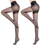 MYYNTI Women's High Waist Ultra Sheer Control Top Pantyhose Stocking Transparent Free Size PACK OF 2 (Black)