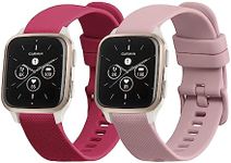 kwmobile Straps Compatible with Garmin Venu Sq 2 Music/Sq 2 Straps - 2x Replacement Silicone Watch Bands - Dusty Pink/Bordeaux