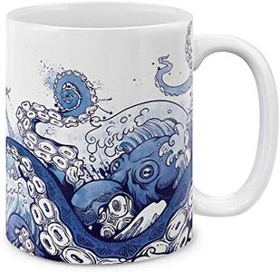 MUGBREW Blue Rustic Wood Anchor Ceramic Coffee Gift Mug Tea Cup, 11 OZ 11 Ounce Giant Blue Octopus