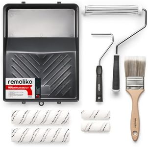 Remolika 8-Piece Paint Roller Kit - Made in Portugal - Premium Paint Brush, Microfiber Roller Covers, Wall Painting Roller Naps, Roller Frames, and Paint Tray, for Professionals or Homeowners