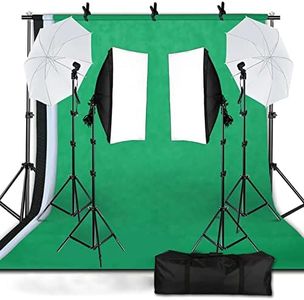 Andoer Kit Studio Fotografico, Sistema Supporto Sfondo 1,6m x 3m con Softbox, Lampadine 45W, Ombrello, Portalampada E27, Stativi 2M, Trasporto per Fotografia, Foto e Video