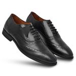 ARMADURO Men's Black Brogue Wingtip Style Italian Leather Comfortable and Designer Shoes (Black)