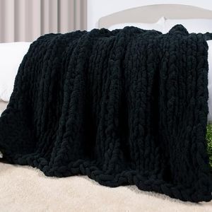 Chenille Chunky Knit Blanket Soft Fluffy Handmade Throw Blanket for Couch Sofa Bed and Home Décor Carriediosa (Black 50" x 60")