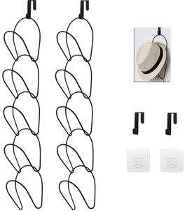 10 Pack Hat Rack Hanger Holder Organizer Stand Closet Hanging Baseball Cap Display Storage Rack for Scarves Handbags Towels Clothes Ties Over Door Adhesive Wall Mounted w Hanging Hook Black (black)