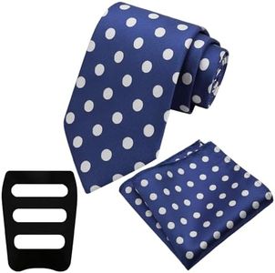 Mantieqingway Polka Dot Tie Sets for Men Blue Tie and Handkerchief with Pocket Square Holder for Wedding Graduation Dinner