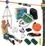 Zipline Kits for Backyard Zip Lines for Kids and Adults 52FT Slackline Pulley 3 in 1 Swing & Monkey Bar Ninja Warrior Obstacle Course Slider Pulley Kit for Outdoor Yard