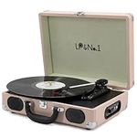 LP&No.1 Suitcase Portable Turntable with Built in Stereo Speakers, 3 Speeds Vinyl Record Player with RCA Line Out, AUX in, Powder Pink