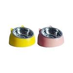 emlstyle 2 Pack Stainless Steel Pet Cat Bowl, Cat Food Bowl, Cat Water Bowl (200ml, pink+yellow)