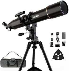 NACATIN Telescope for Adults & Beginners, 90mm Aperture 800mm Focal Length | Portable Refractor Telescope for Moon & Planet Stargazing, with AZ Mount, Steel Tripod, Phone Adapter & Carry Bag