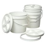 Consolidated Plastics 2 Gallon Food Grade Buckets & White Gamma Seal Lid, BPA Free Container Storage, Durable HDPE Pails, Made in USA (3 Pack, White)