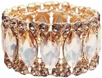 Enrwin Women’s Elegant Wedding Bridal Crystal Double Row Marquise-Shape Leaf Stretch Bangle Bracelet Bride Jewelry for Women (Champagne-Gold Plated, Alloy)