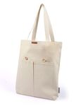 Harry Kritz Womens Vertical Stylish Zipper Bag 100% Organic Cotton Canvas Tote For College & Daily Use, Beige