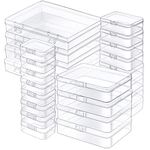 24 Pack Mixed Sizes Rectangle Mini Plastic Containers - Clear Craft Storage Boxes with Hinged Lids and Labels- Empty Beads Organizers for Jewelry, Art Supplies, Crafts Accessories, Game Pieces