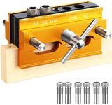 Self Centering Doweling Jig Kit - Adjustable Width Dowel Jig Kit for Straight Holes, Biscuit Joiner Set, 6 Bushings, 3 Size Drill Bits - Woodworking Precision Tool