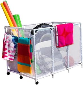 Essentially Yours Pool Noodles Holder, Toys, Floats, Balls and Floats Equipment Mesh Rolling Storage Organizer Bin, Extra-Large, (47.2" W x 30.2" L x 34" H), White Style 455119