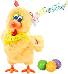 SuBleer Plush Chicken Laying Eggs Toy Electric Stuffed Animal Crazy Chick Doll with Sound Music for Boys Girls (29.05cm)