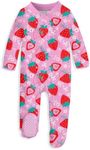 uideazone Baby Sleeper 9-12 Month Strawberry Printed Footed Pajamas Infant Long Sleeve One Piece Romper with Mitten Cuffs