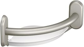 Moen LR2354DBN Bathroom Safety 9-Inch Curved Bathroom Grab Bar with Integrated Corner Shelf, Brushed Nickel