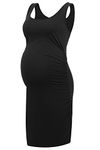 Smallshow Women's Maternity Dress Sleeveness Ruched Pregnancy Clothes Summer,Black,M