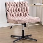 FLEXISPOT Cross Legged Office Chair Vanity Chair No Wheels Home Office Desk Chair with Big Seat Cushion Height Adjustable Armless Office Chair Swivel Accent Chair(Pink)