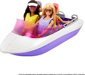 Barbie Mermaid Power Boat and Dolls, Malibu Barbie and Brooklyn Barbie Dolls, Floating Boat with See-Through Bottom, 4 Seats and 10 Accessories, Toys for Ages 3 and Up, Two Dolls and One Boat, HJK58