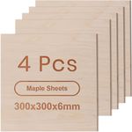 ROWOOD Maple Plywood Sheets 4PCS 300x300x6mm Laser Engraving Materials Plywood Board for Model Making DIY Wooden Crafts Ideal for Laser Cutting Wood Burning Painting CNC