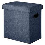 COSYLAND Ottoman with Storage Collapsible Fabric - Ottoman Footrest Foot Stool Small Slim Tall Folding Ottoman with Handles Lid 16.5x16.5x10.6in Collapsible Organizer Entryway with Lid Navy