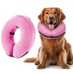 Inflatable Dog Collar with Quick Release and Adjustable Fit,This Protective Dog Cone for After Surgery Protects from Stitches, Bites, Licks and Wounds, Soft Pet Recovery Collar for Dogs, (Pink, L)