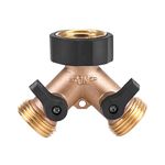 Thread 3/4 Y Shape 2 Way Duty Brass Garden Hose Connector Tap Splitter Hose Adapter Gooseneck Water Tap Garden Hose Shut Off Valve Connector for Lawn and Garden(American Standard