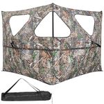 Tangkula 2 Panel Stakeout Hunting Blind, See Through Ground Blind with 3 Shoot Through Ports & 2 Storage Pockets, Portable Pop Up Deer Blind with Carrying Bag for Turkey & Deer Hunting