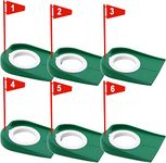 Golf Putting Cup and Flag Putt Training Hole All-Direction Surface Regulation Practice Cups for Men Women Kids Indoor Outdoor Home Office Backyard Golfing (6 Pcs Green Cup with Red Flag)