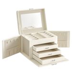 SONGMICS 4-Tier Jewelry Box, Lockable Jewelry Organizer, 3 Drawers, Travel Jewelry Case, Cloud White Cover, Cream White Lining UJBC159W02