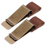 MECCANIXITY 50mm Stainless Steel Clip with PU Leather Pen Loop Pencil Holder for Notebook Journal Diary, Gold Brown Pack of 2