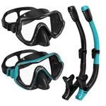 G2RISE SN02 Snorkel Set Adults - Scuba Mask Diving Goggles Dry Snorkeling Gear with Breath Easy Airflow Tech & Anti-Fog Design(2pack, Black+Blackgreen)