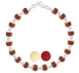 Njels™ 925 Hallmarked Dual Wire Silver Rudraksha Rakhi for Brother Silver Bracelet with Length Extension for Men & Boys (6.0 MM Natural Rudraksha) | Gift for Him