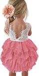 Topmaker Backless A-line Lace Back Flower Girl Dress, Dusty-rose, 3 Years