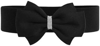 Verdusa Women's Rhinestone Bow Elastic Wide Belts Stretchy Waist Buckle Belt Black suit waist size:25.6-29.5"