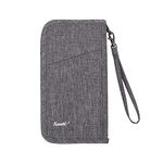 TOURTIER Travel Passport Wallet & Documents Organizer Zipper Case with Removable Wristlet Strap (Grey)