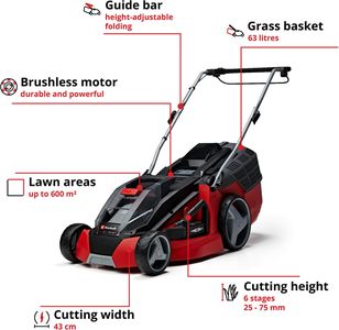 Einhell 36V Cordless Lawnmower – 43cm Cutting Width