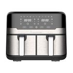 BERGNER Master Pro Multifunctional Dual Air Fryer - Air Fry, Bake, Grill, Roast, Heat, Defrost, 9L, 1700W, Led Display With Touchscreen, 11 Customizable Programs, With Accessories, Silver, 4.5 Liter