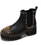 Cape Robbin Platform Boots Combat Boots Womens Ankle Boots - Studded Motorcycle Boots Women Goth (Spiky) - Black Gold Size 6