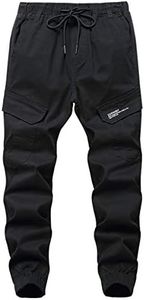 LOKTARC Big Boys Pull On Cargo Pants Kids Slim Fit Drawstring Jogger Black 12-13 Years/Size 160