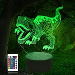 Attivolife Dinosaur Lamp, 3D T-Rex Night Light Illusion Table Lamp Toy with Remote Smart 16 Colour Change Timer Room Decor, Best Dinosaur Gifts for Kids Boys Children