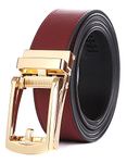 Tonywell Mens Leather Ratchet Belts with Open Buckle Perfect Fit Dress Belt 30mm Wide (One Size:32"-45"Waist, Wine Red Leather & Gold Metal Buckle)